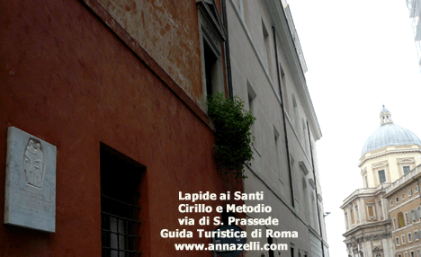 Lapide ai Santi Cirillo Costantino e Metodio via di Santa Prassede Roma