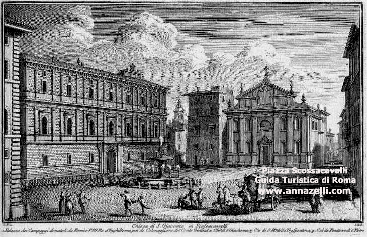 Piazza Scossacavalli incisione G. Vasi scomparsa via della Conciliazione e dintorni Roma