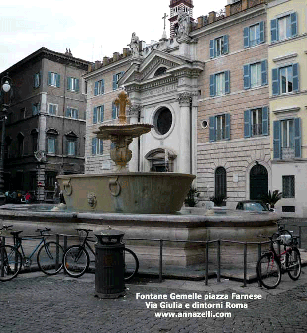fontane gemelle di piazza farnese via giulia e dintorni roma