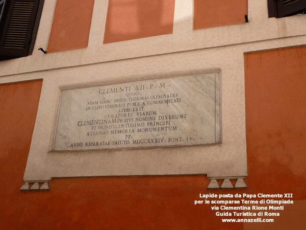lapide a ricordo delle terme di olipiade via clementina roma