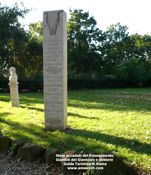 stele ai caduti del risorgimento giardini del gianicolo e dintorni roma
