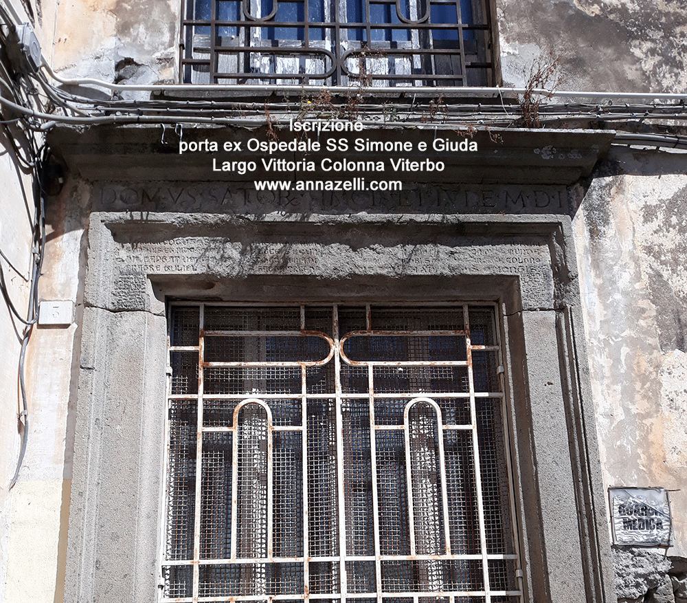 iscrizione porta ex ospedale ss simone e giuda largo vittoria colonna viterbo