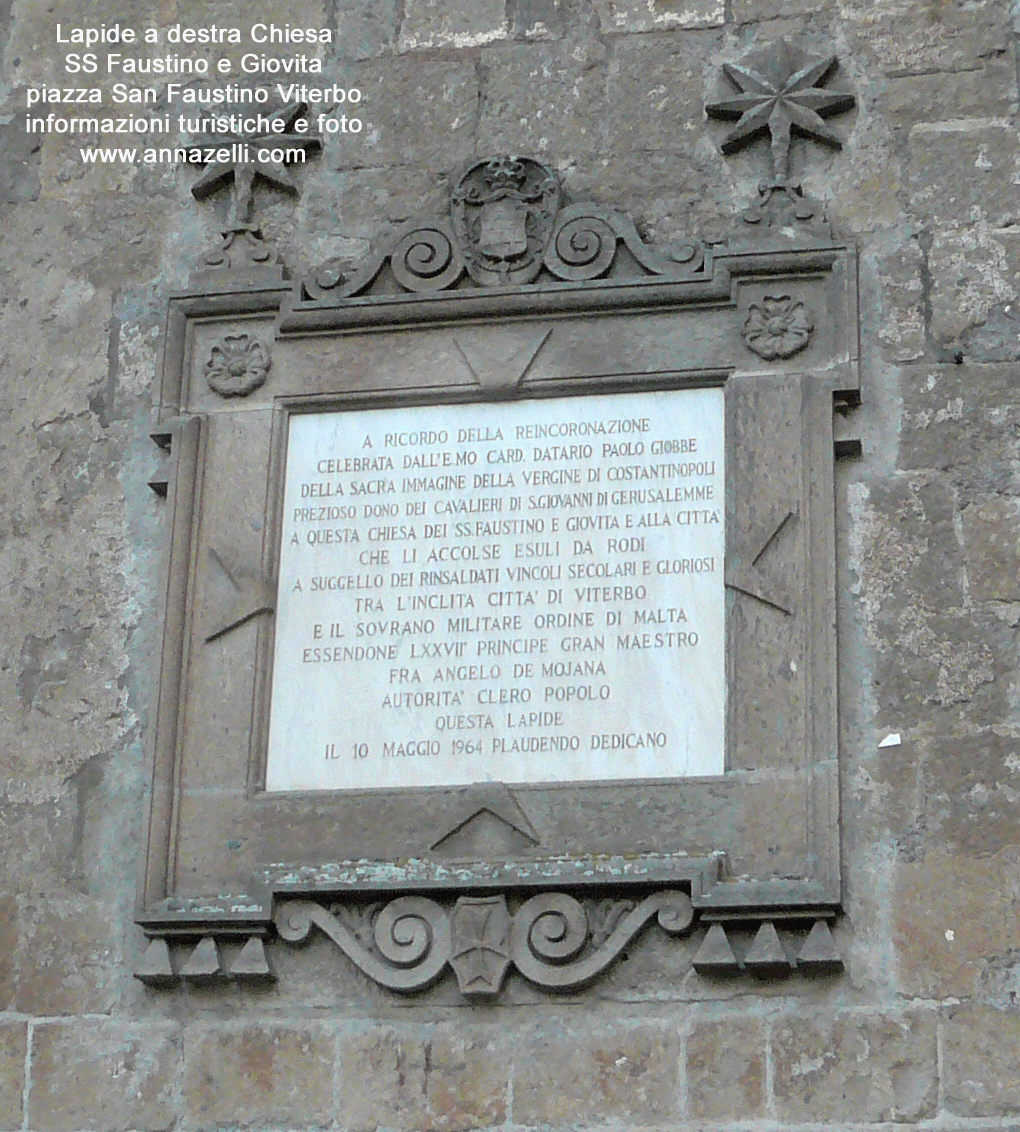 lapide a destra chiesa ss faustino e giovita piazza san faustino viterbo info e foto anna zelli