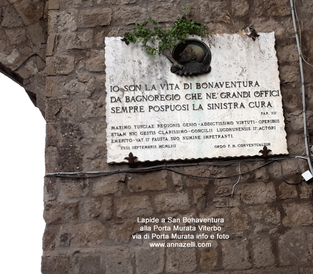 lapide a san Bonaventura a porta murata via di porta murata viterbo centro info e foto anna zelli