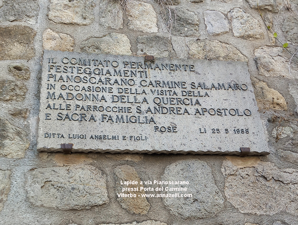 lapide a via di pianoscarano pressi porta del carmine via di pianoscarano viterbo info foto anna zelli