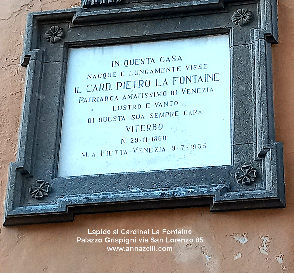 lapide al cardinal la fontaine via san lorenzo 85 viterbo centro storico