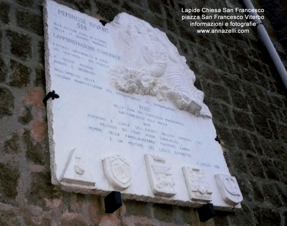 lapide commemorativa chiesa san francesco alla rocca viterbo piazza san francesco centro storico info e foto anna zelli