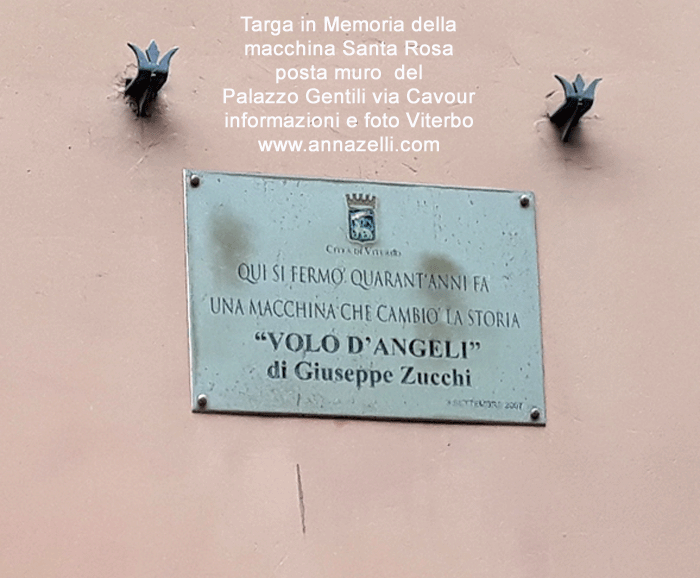 lapide per macchina santa rosa a palazzo gentili via cavour viterbo info e foto anna zelli