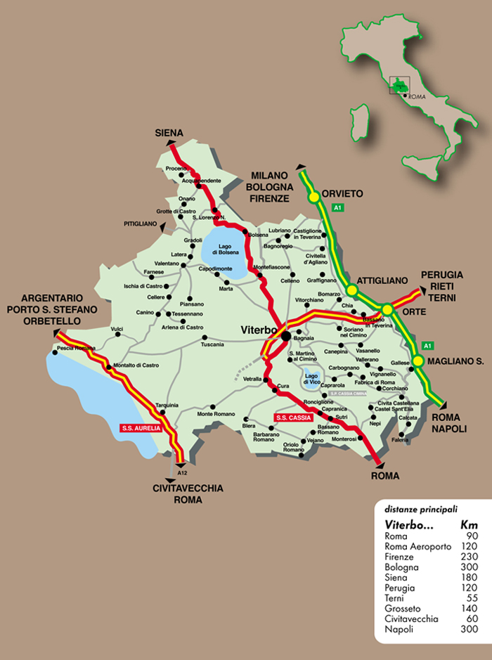 mappa dei numerosi comuni che fanno parte dellaprovincia di viterbo