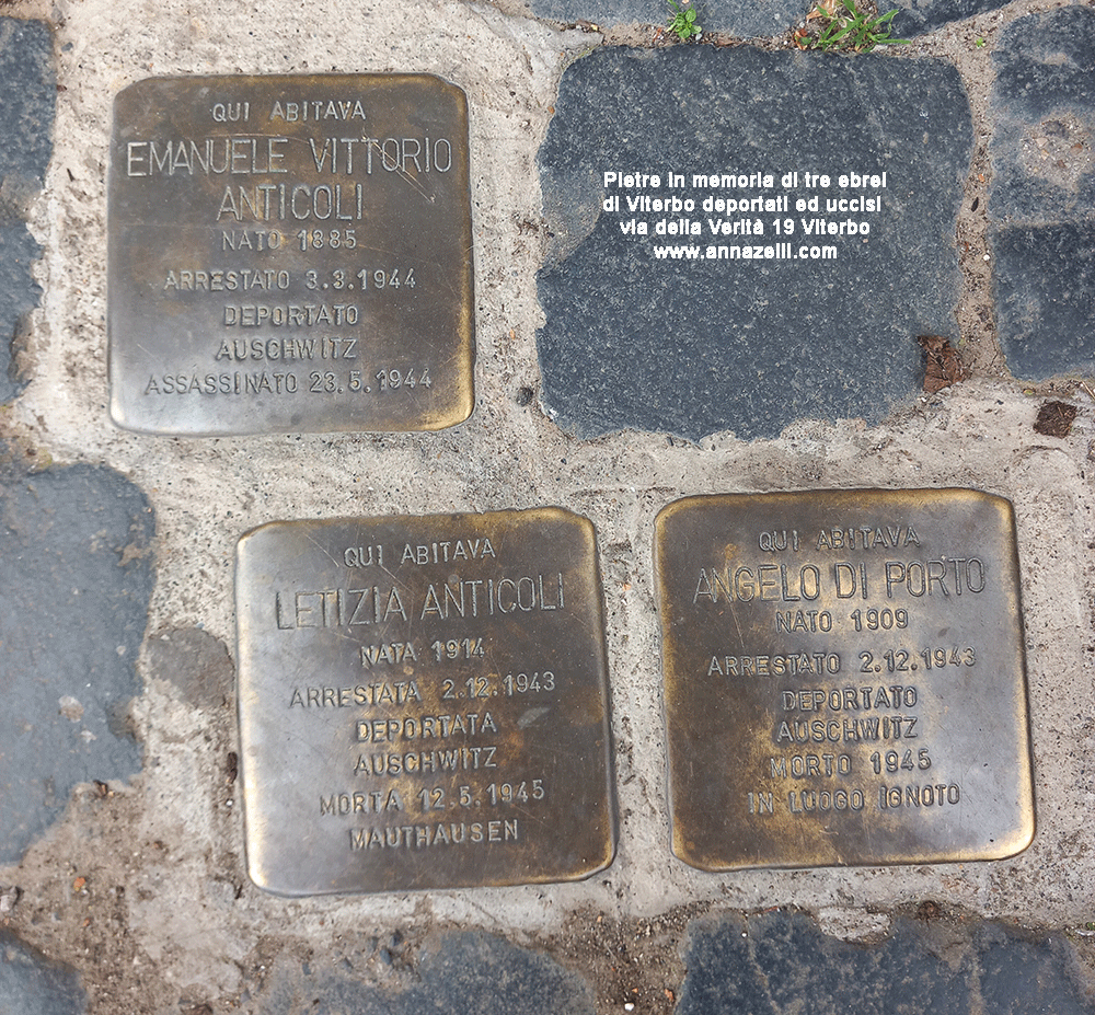 pietre della memoria di gunter demnig in ricordo di 3 ebrei viterbesi