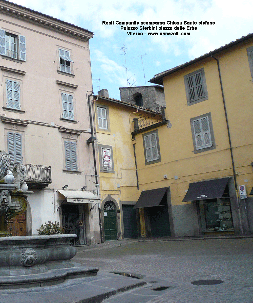 capanile resti ex chiesta santo stefano sconparsa piazza delle Erbe Viterbo centro storico