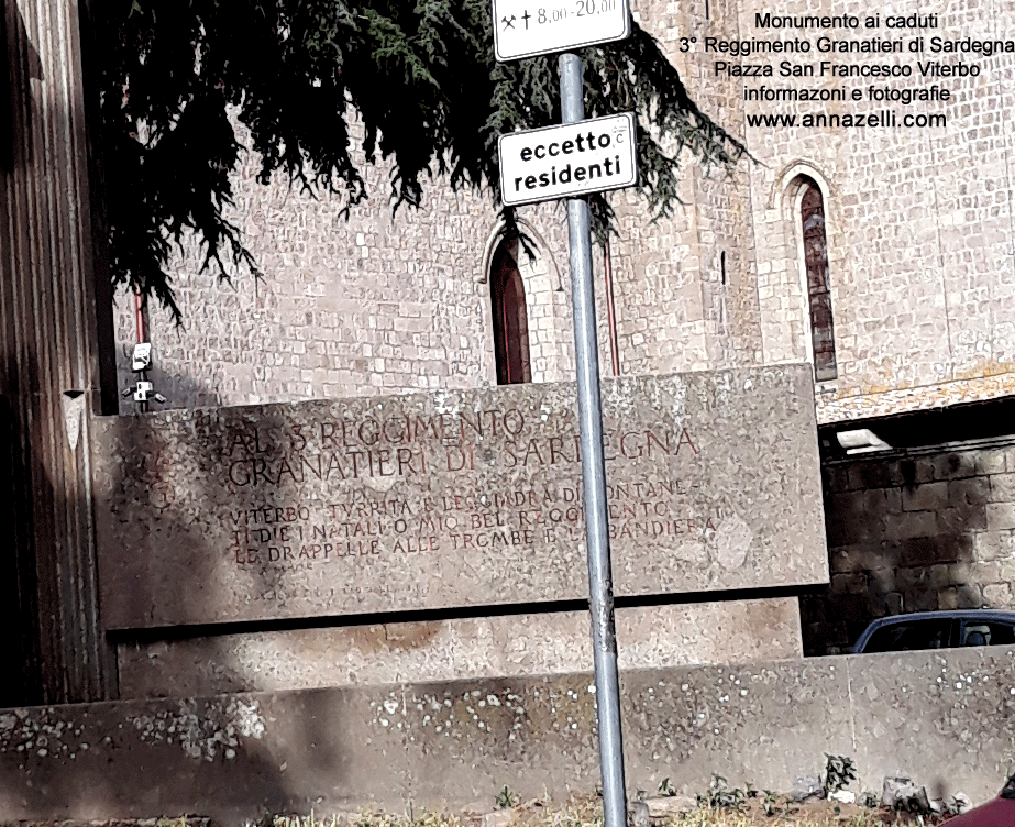 scritta al monumento caduti III reggimento di sardegna piazza san francesco viterbo info e foto anna zelli