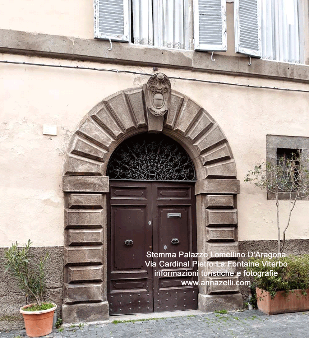 stemma palazzo lomellino d'aragona via cardinal pietro la fontaine viterbo