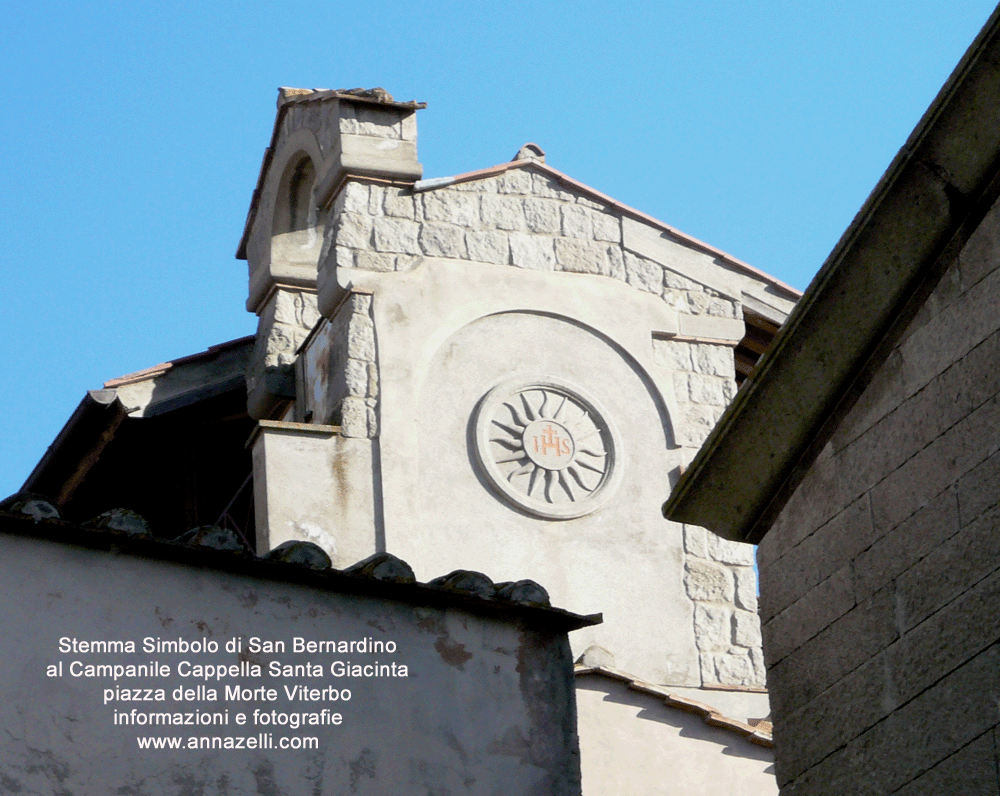 stemma simbolo di san bernardino al campanile cappella convento santa giacinta marescotti piazza della morte viterbo foto anna zelli