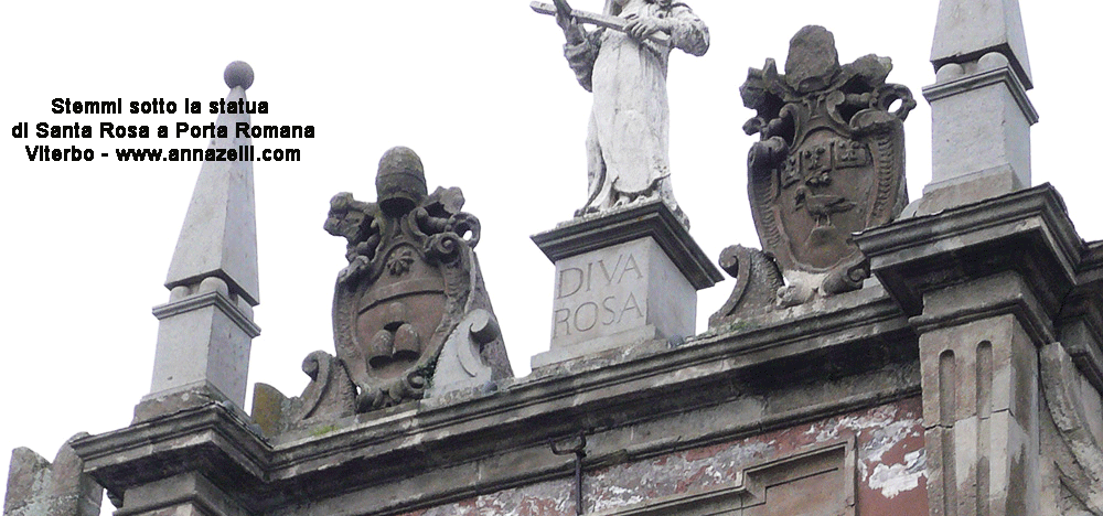 stemmi sotto la statua di santa rosa a porta romana viterbo