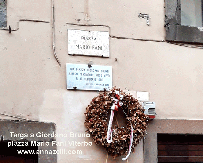 targa a giordano bruno piazza mario fani viterbo centro storico info foto anna zelli