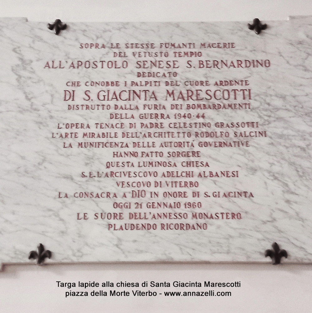 targa lapide chiesa santa giacinta marescotti piazza della morte viterbo