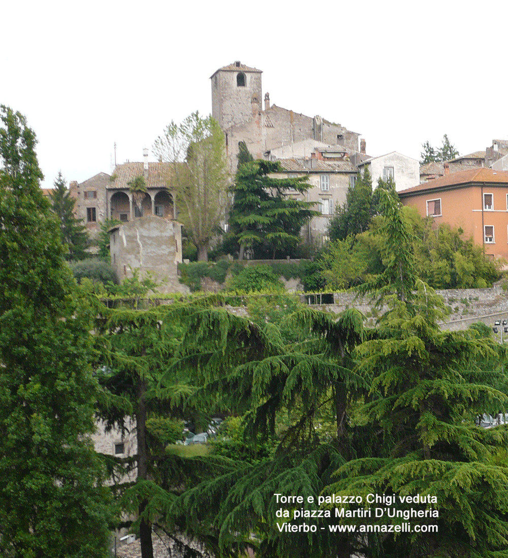 veduta del palazzo e della torre chigi da piazza martiri d'ungheria viterbo info e foto anna zelli